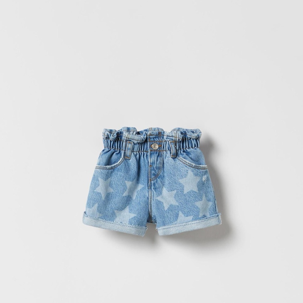 Zara denim paper bag waist shorts with stars